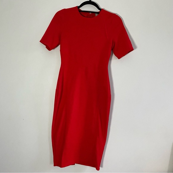 ASOS Red Seamed Structure Rib Bodycon Dress 6 - Picture 7 of 11